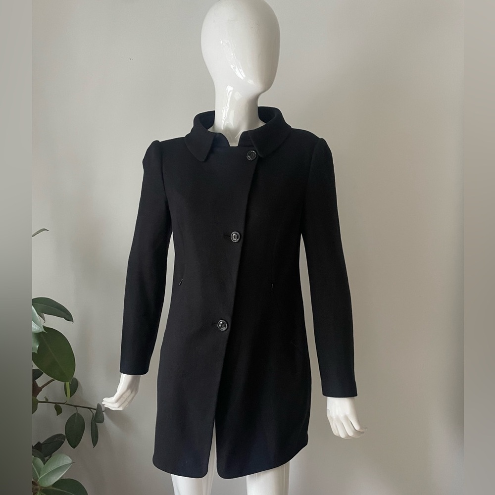 Marc Cain Wool Cashmere Coat Black Tailored Minimalist  Medium - Picture 2 of 10